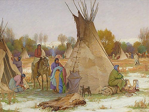 Crow Squaws Making Camp; [Making Camp, Crow Reservation]